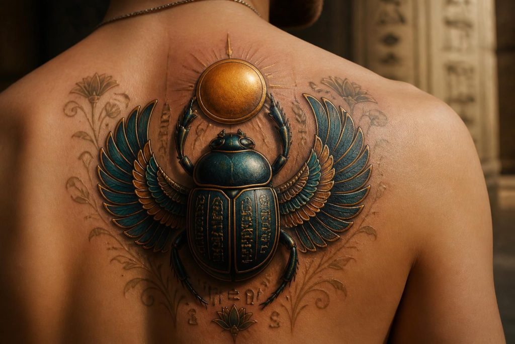 découvrez les significations profondes et symboliques du tatouage du scarabée égyptien, un symbole ancestral de protection, renouveau et chance.