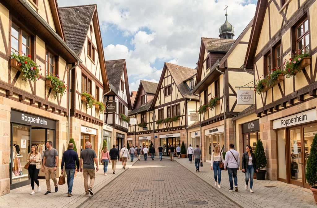 Village outlet de Roppenheim The Style Outlets en Alsace avec architecture alsacienne typique
